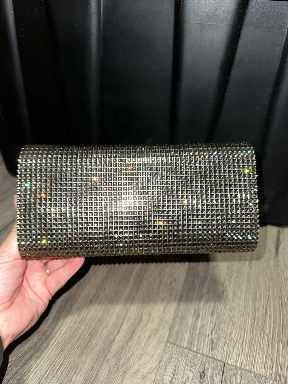 Metallic Crystal Mesh Evening Clutch with Chain Strap